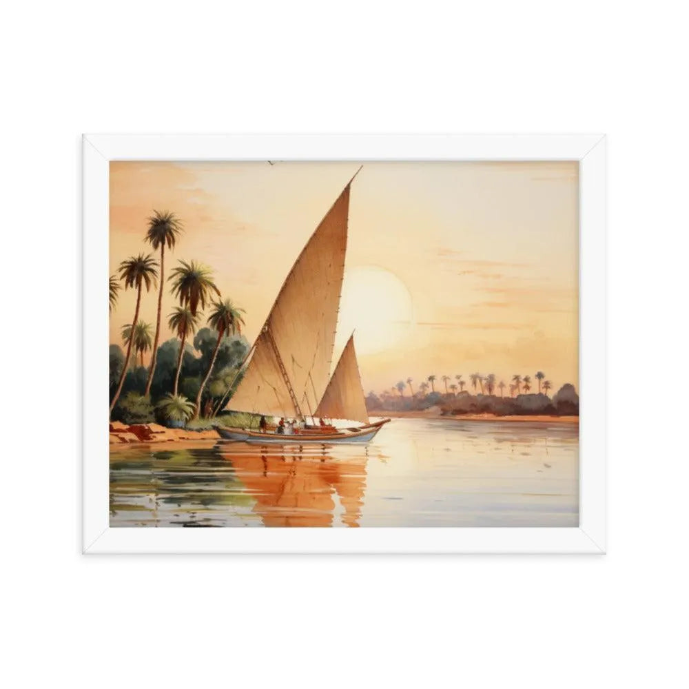 Papyrus Boat Sailing River Nile Ancient Egypt Landmark Painting Framed Poster - Oh Posters