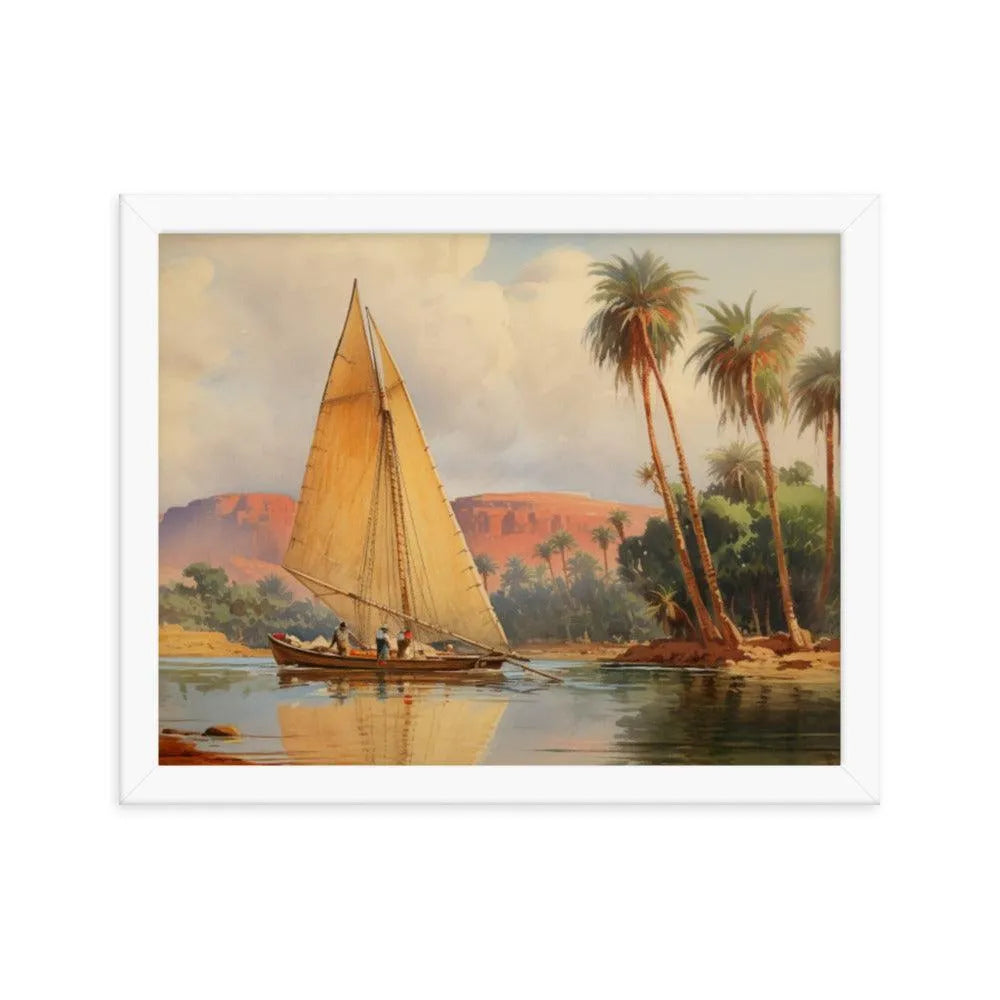 Papyrus Boat Sailing River Nile Ancient Egypt Landmark Painting Framed Poster - Oh Posters