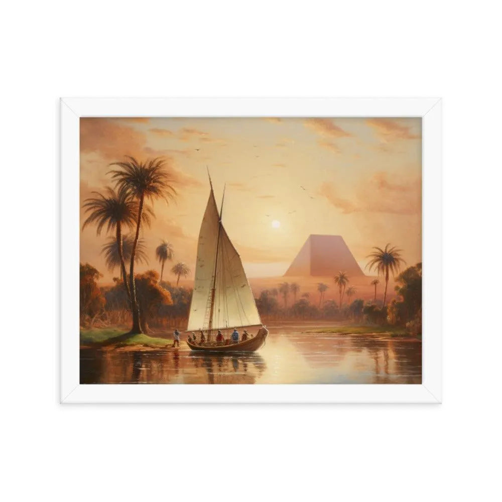 Papyrus Boat Sailing River Nile Ancient Egypt Landmark Painting Framed Poster - Oh Posters
