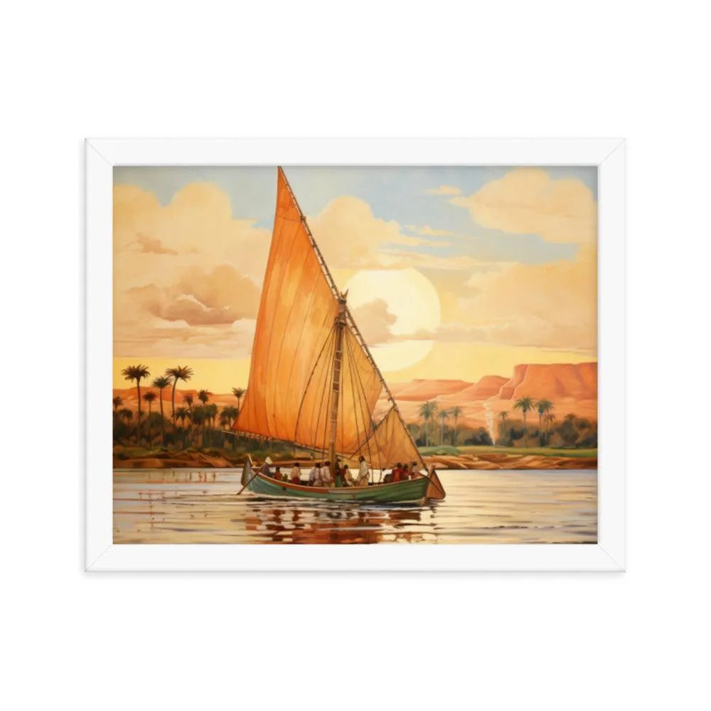Papyrus Boat Sailing River Nile Ancient Egypt Landmark Painting Framed Poster - Oh Posters