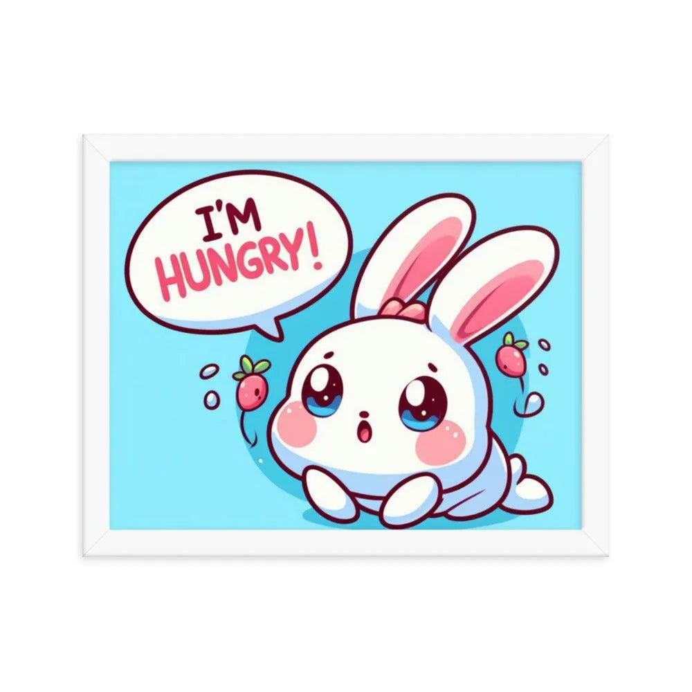 Bunny Rabbit Saying 'I'm Hungry' Framed Poster - Oh Posters