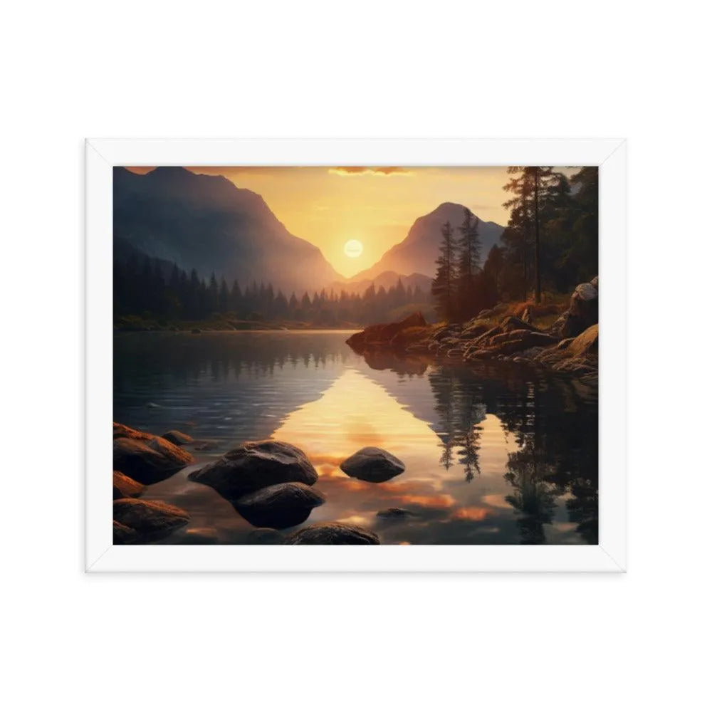 Lake Mountain Sunrise Nature Framed Poster - Oh Posters