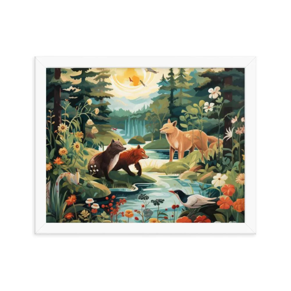 Lakeside Wildlife Harmony Nature Painting Framed Poster - Oh Posters