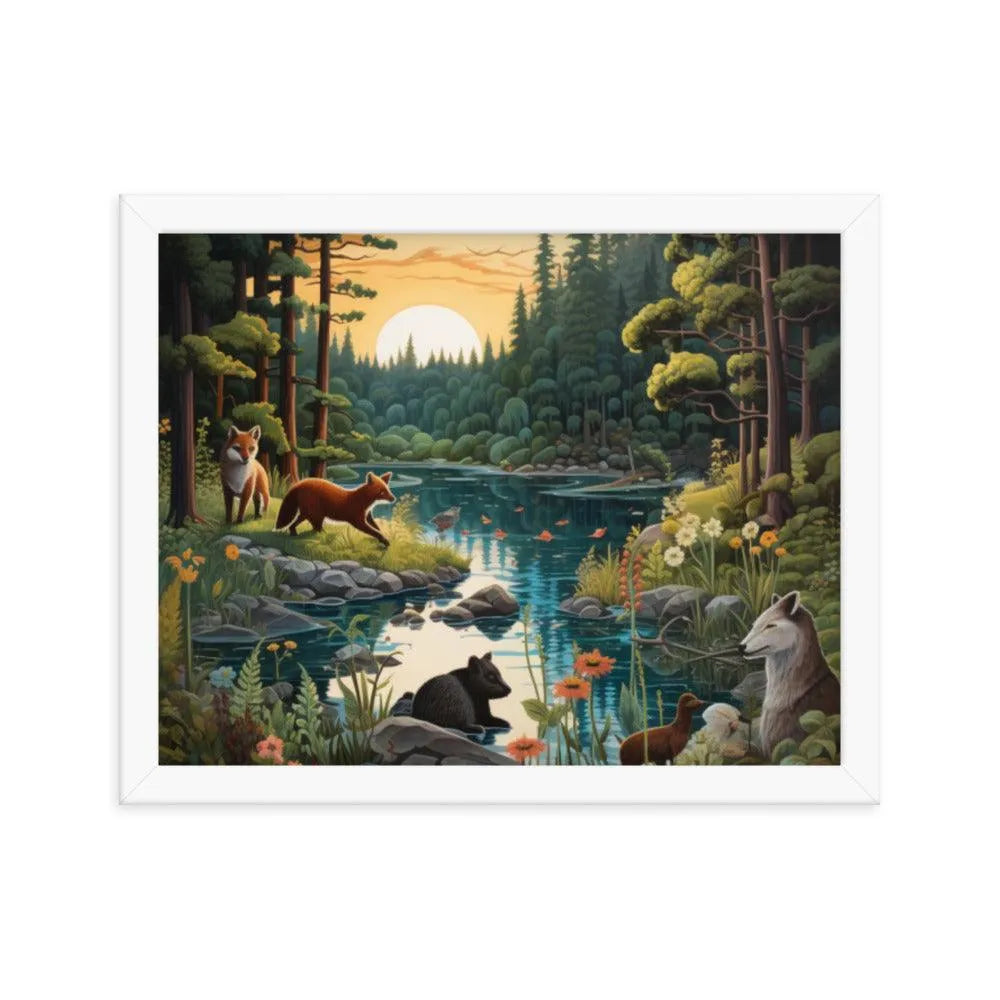 Lakeside Wildlife Harmony Nature Painting Framed Poster - Oh Posters