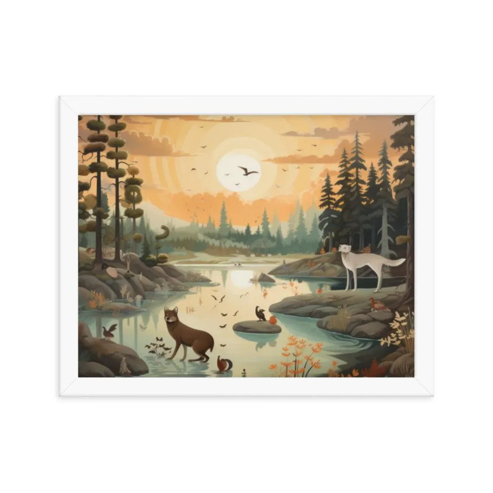 Lakeside Wildlife Harmony Nature Painting Framed Poster - Oh Posters