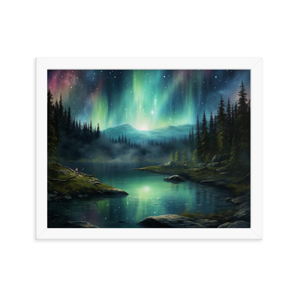 Celestial Night Spectacle Over The Lake Framed Poster - Oh Posters