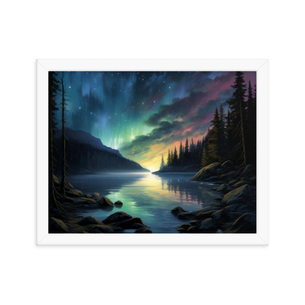 Celestial Night Spectacle Over The Lake Framed Posterposter - Oh Posters