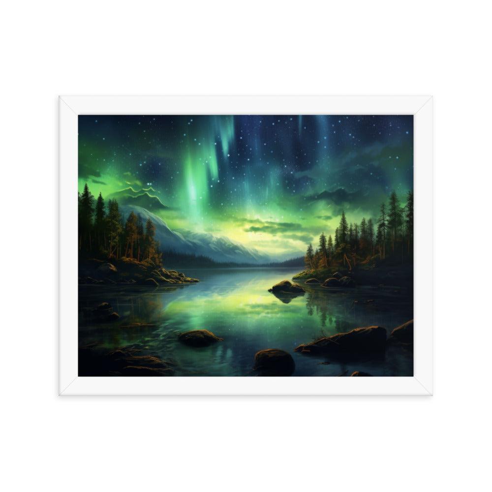 Celestial Night Spectacle Over The Lake Framed Poster - Oh Posters