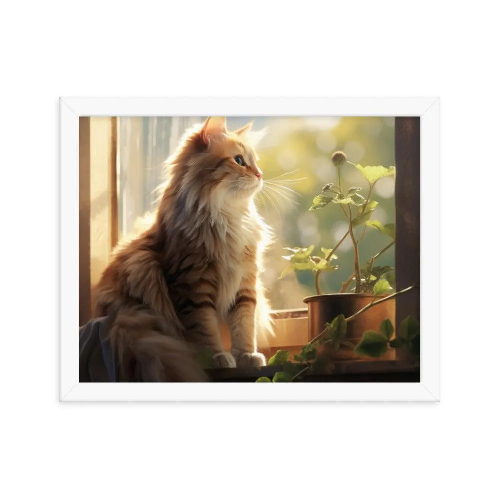 Cat Observing Sunny Countryside Morning Framed Poster - Oh Posters