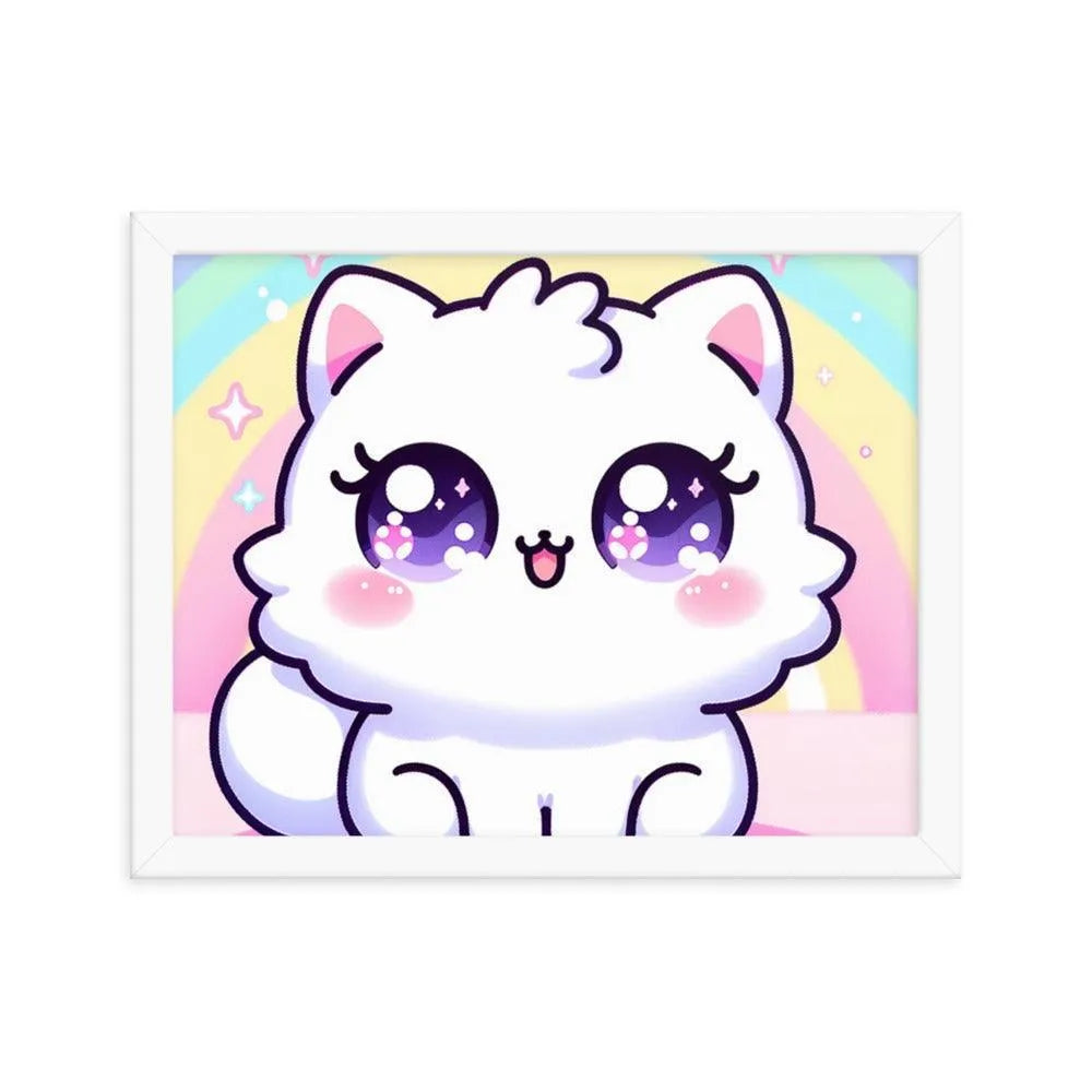 Kawaii Cat Pastel Rainbow Digital Art Framed Poster - Oh Posters