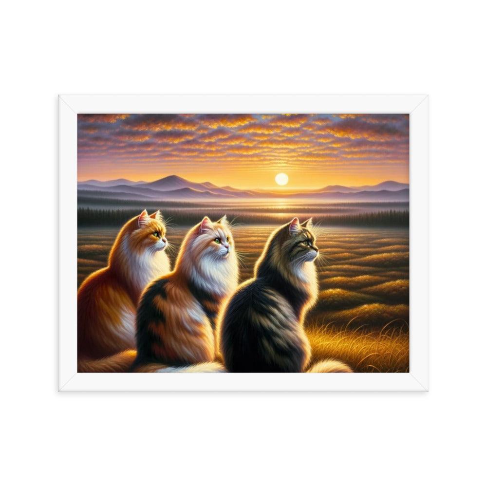 Cats Sunset Serenade Countryside Framed Poster - Oh Posters