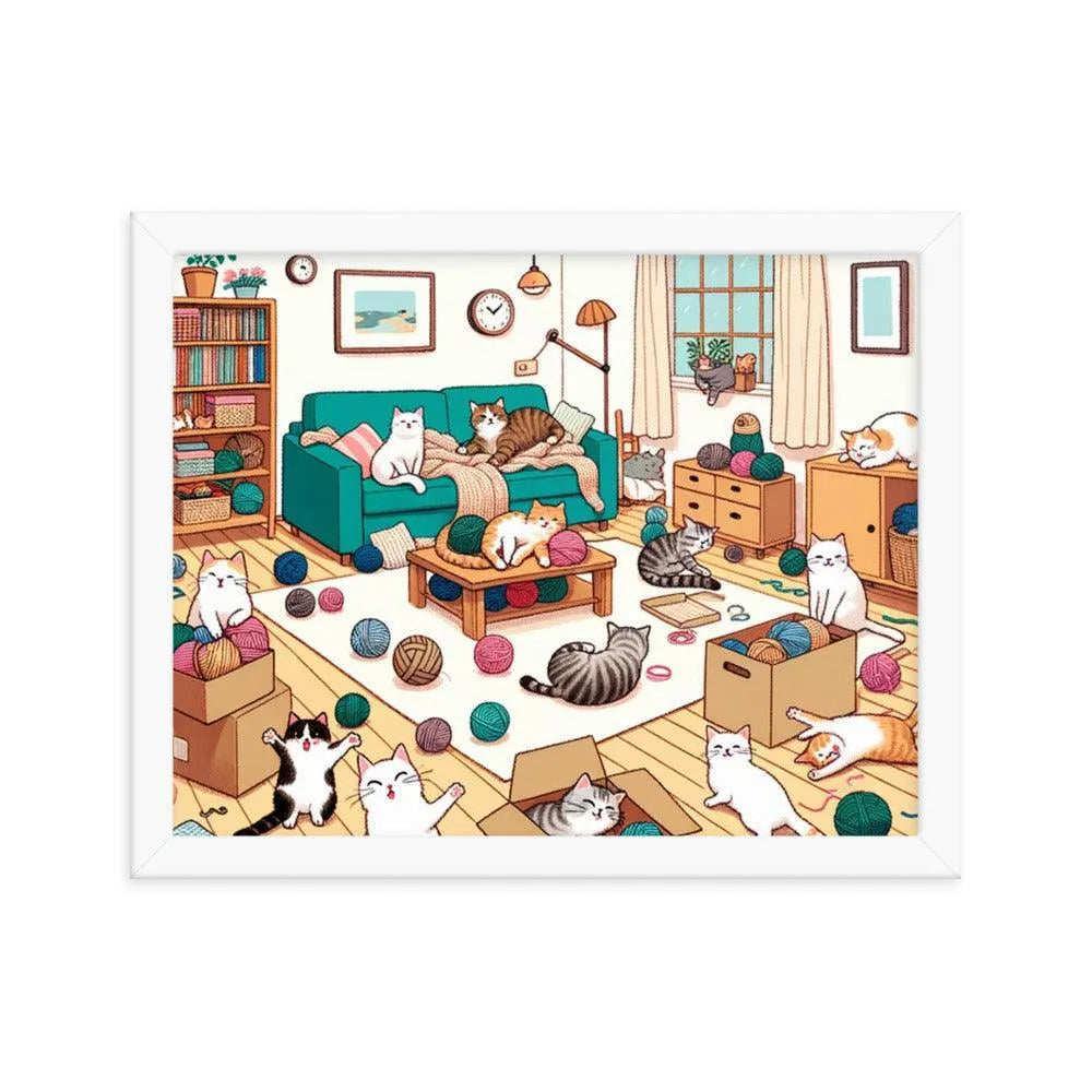 Cozy Cat Paradise Living Room Cartoon Framed Poster - Oh Posters