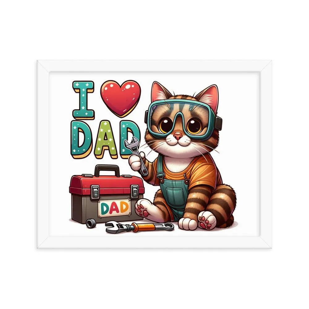 I Love Dad Handyman Cat Cartoon Framed Poster - Oh Posters