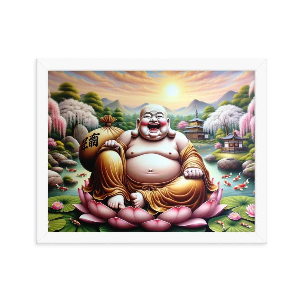 Laughing Buddha Peaceful Garden Sunrise Art Framed Poster - Oh Posters