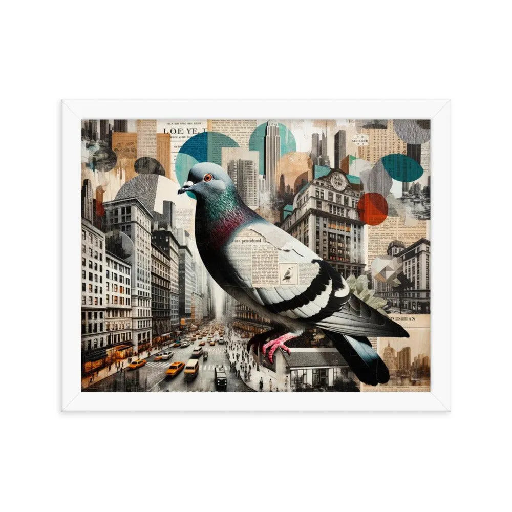 Urban Pigeon Collage Cityscape Art Framed Poster - Oh Posters