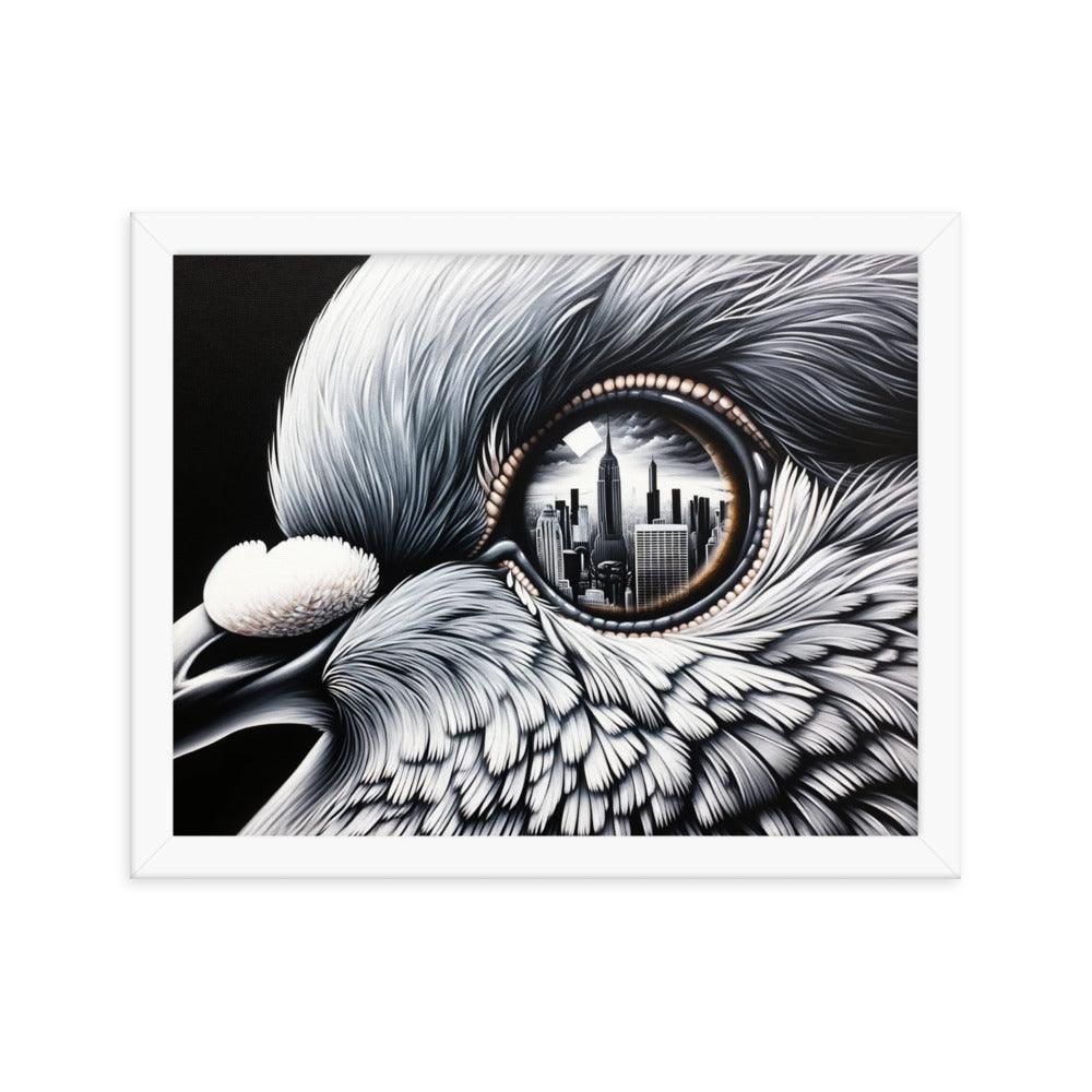 Pigeon Eye City Reflection Surreal Art Framed Poster - Oh Posters