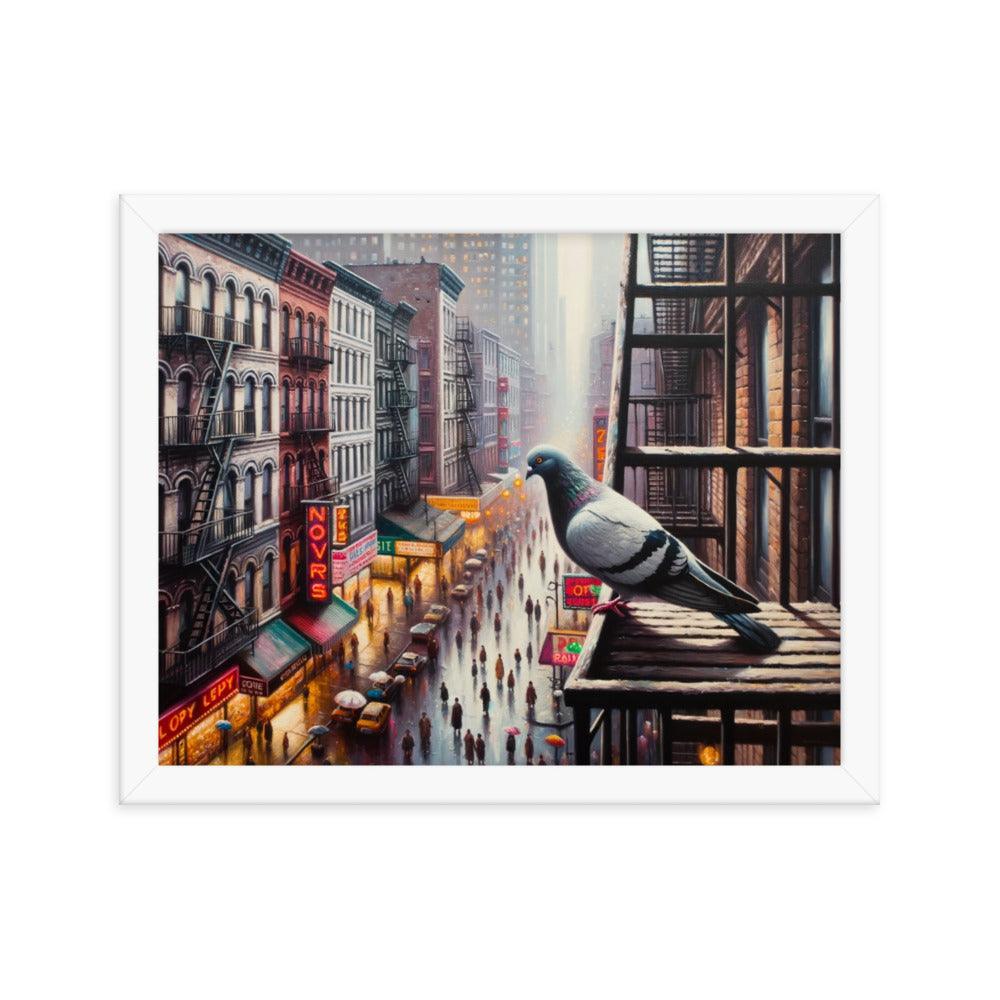 New York Pigeon Overlook Urban Scene Framed Poster - Oh Posters