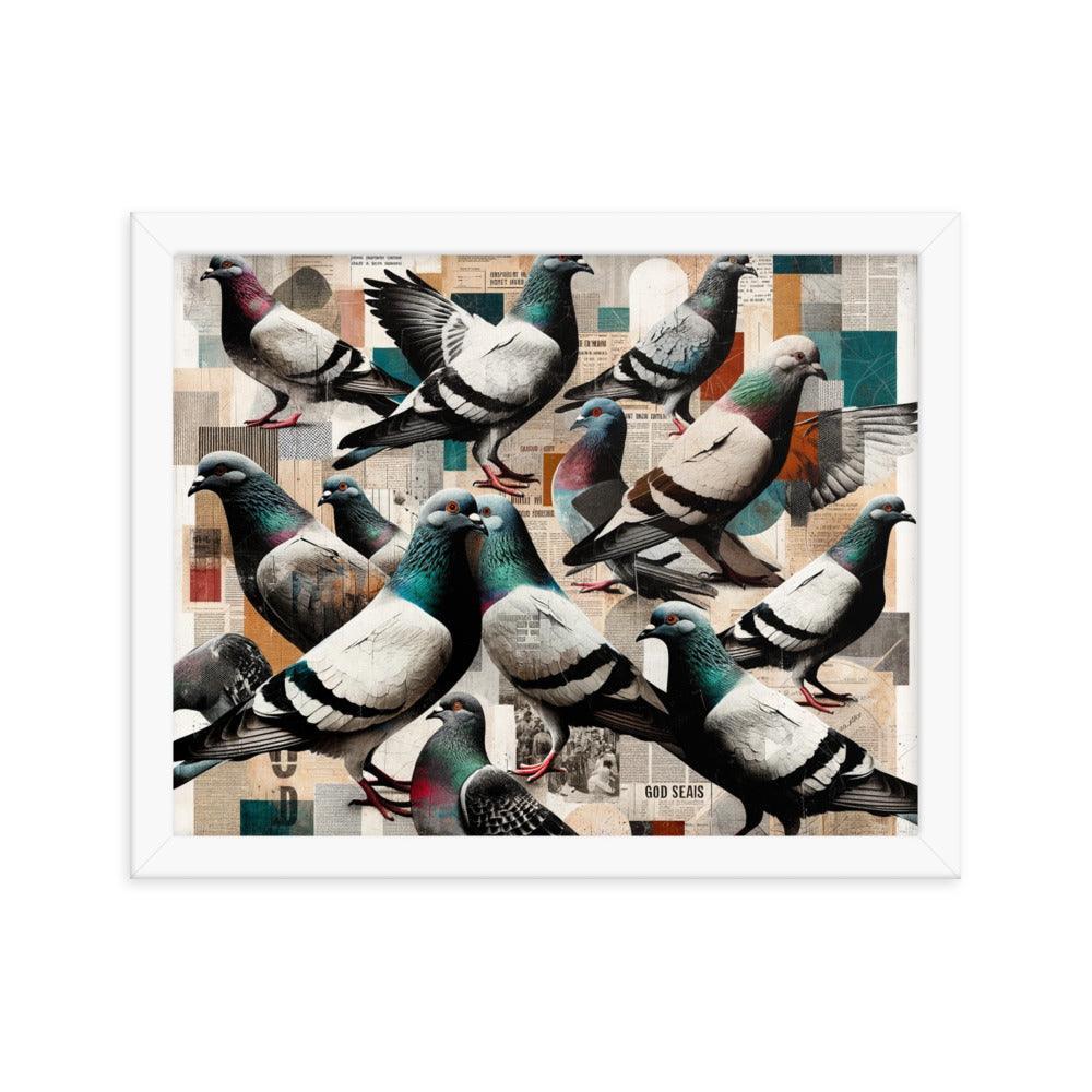 Pigeon Collage in Mixed Media - Contemporary Urban Art Framed Poster - Oh Posters