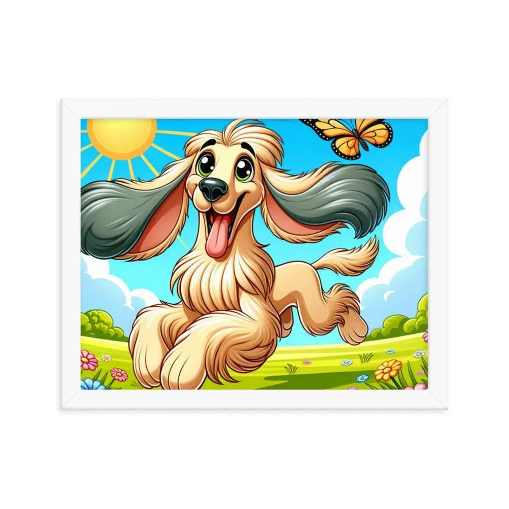 Joyful Afghan Hound Summer Day Cartoon Framed Poster - Oh Posters