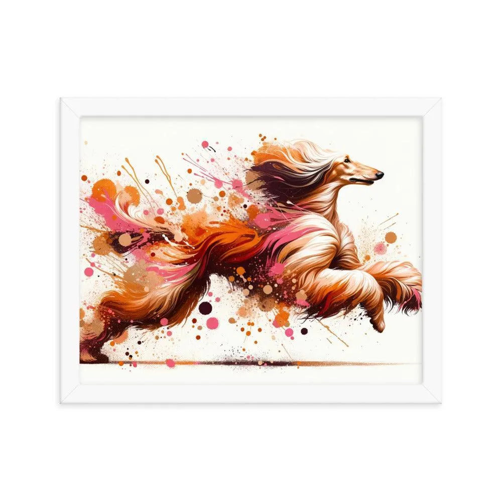 Running Afghan Hound Dynamic Splatter Art Framed Poster - Oh Posters