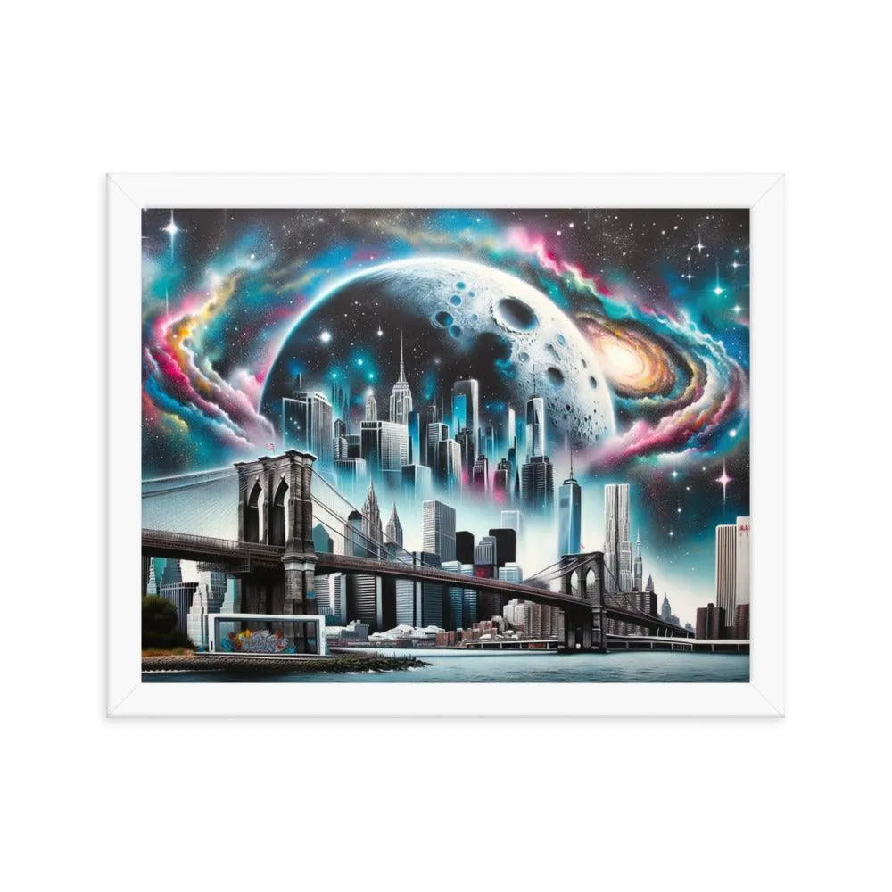 New York City Skyline Cosmic Dreams Spray Paint Art Framed Poster - Oh Posters