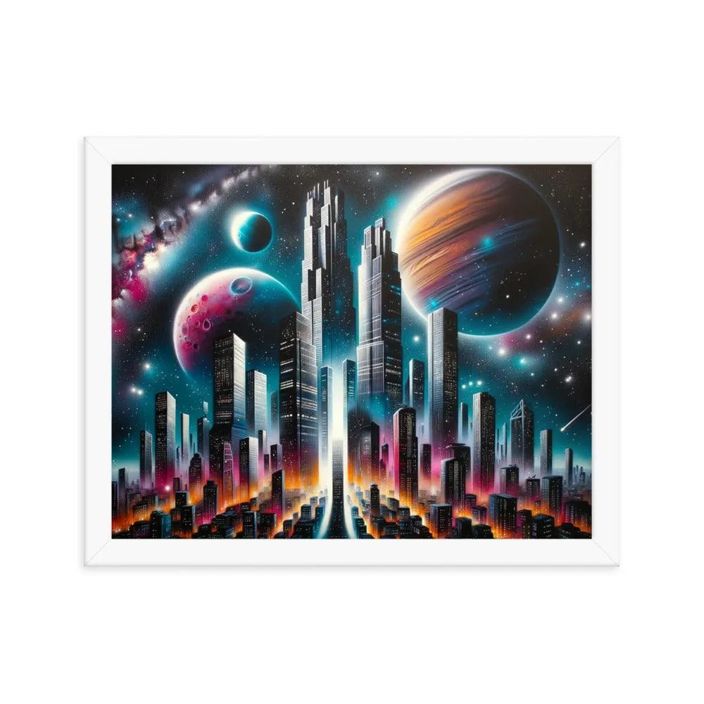 Galactic Metropolis Spray Paint Fantasy Framed Poster - Oh Posters