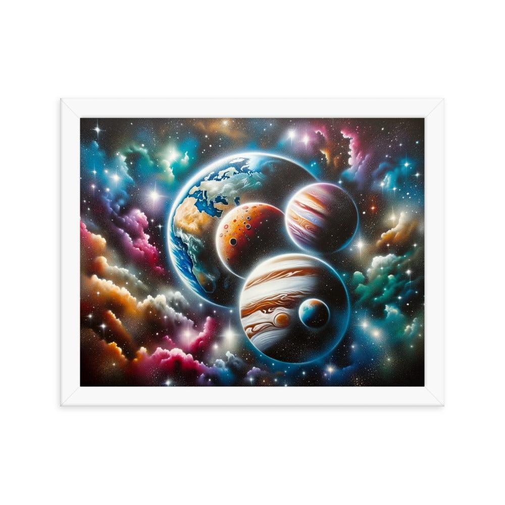 Cosmic Panorama with Planets and Stars Spray Paint Art Framed Poster - Oh Posters