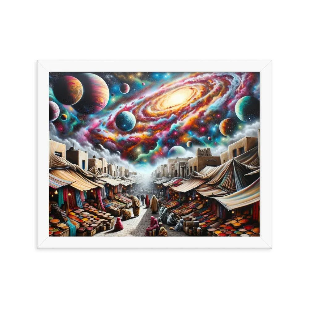 Desert Bazaar Oasis Under Cosmic Sky Spray Paint Art Framed Poster - Oh Posters