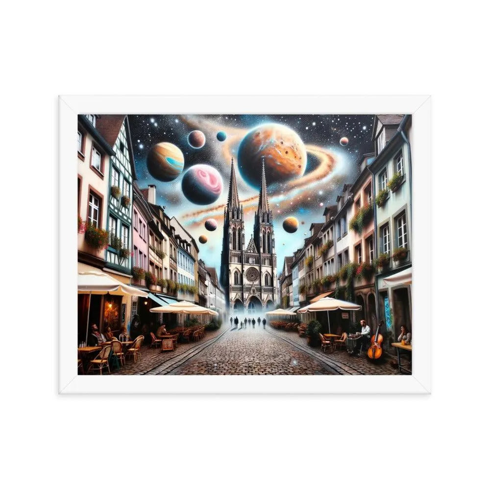 European Town Cosmic Spray Paint Art Framed Poster - Oh Posters