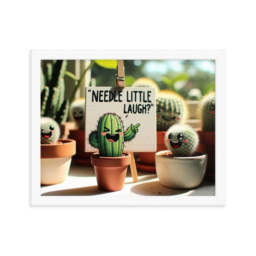 Cute Cactus 'Needle little laugh? Humour Funny Framed Poster - Oh Posters