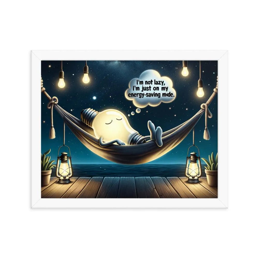 Lazy Light Bulb Energy-Saving Humor Night Illustration Framed Poster - Oh Posters