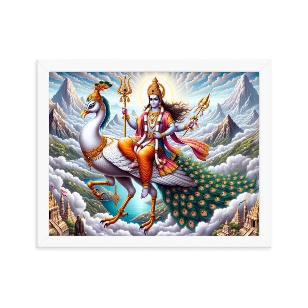 Hindu Lord Kartikeya on Peacock Divine Art Framed Poster - Oh Posters