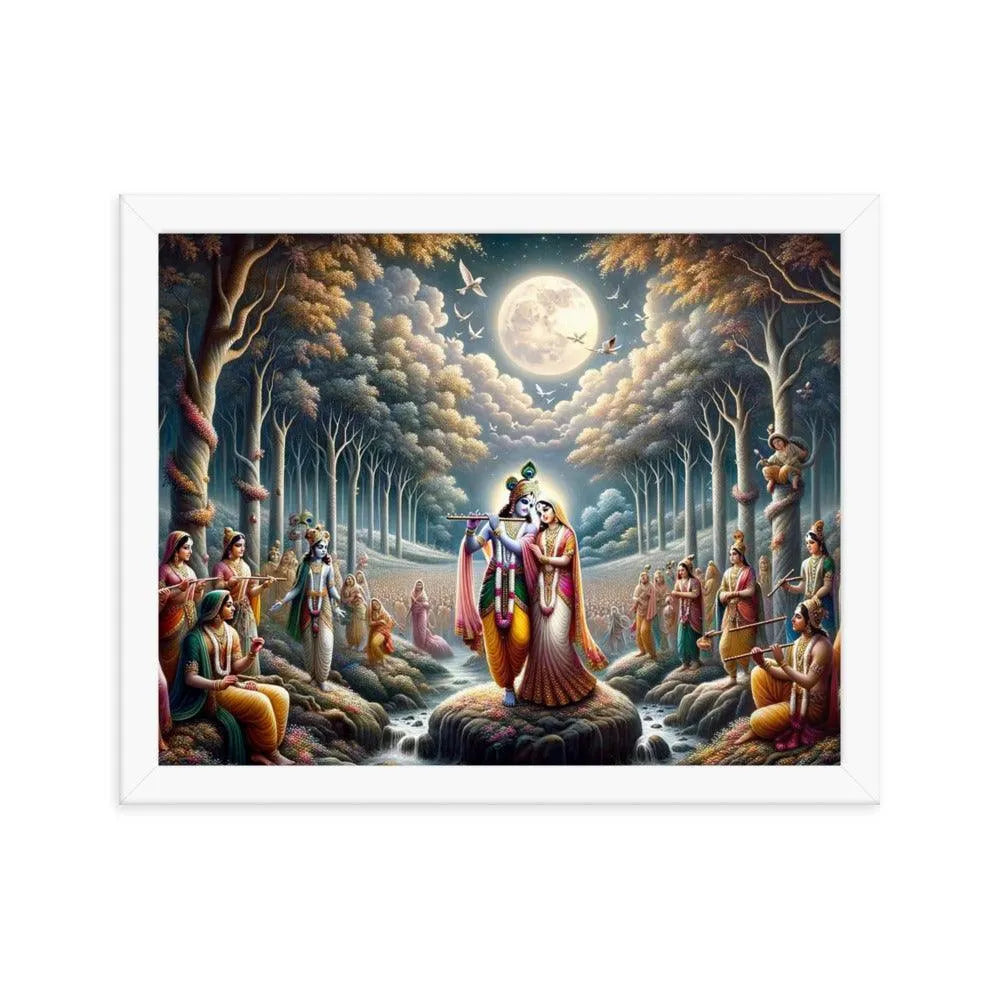 Radha and Krishna's Eternal Love in Vrindavan Hindu Art Framed Poster - Oh Posters