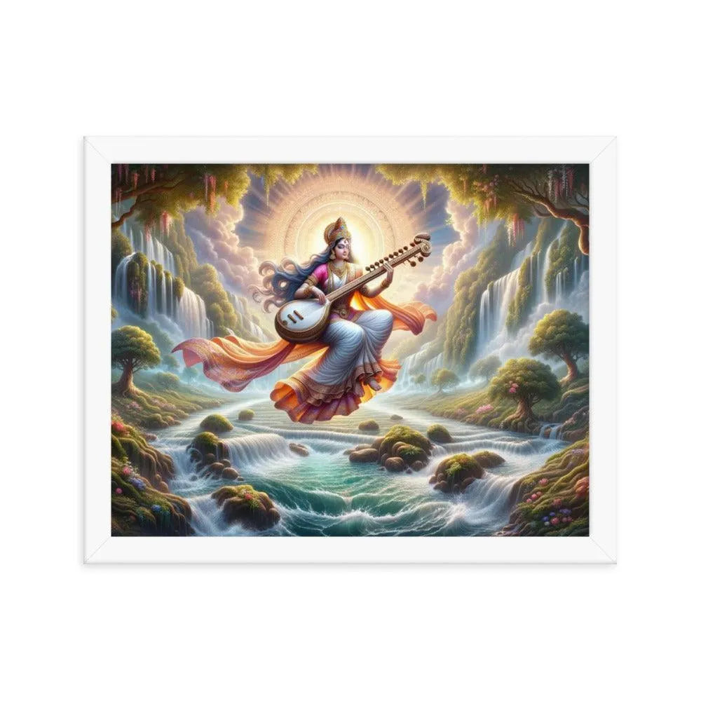 Goddess Saraswati Veena Serenity Hindu Framed Poster - Oh Posters