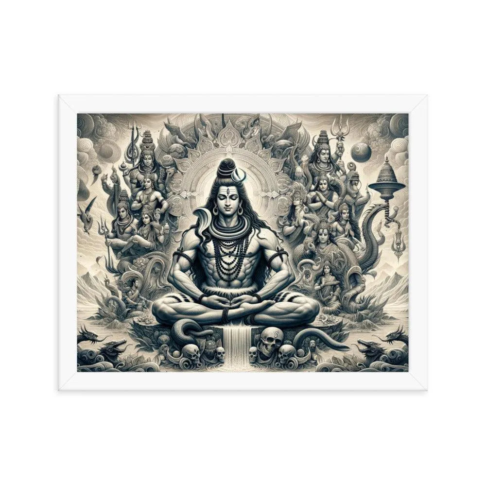 Hindu Lord Shiva Meditating Himalayan Serenity Divine Art Framed Poster - Oh Posters