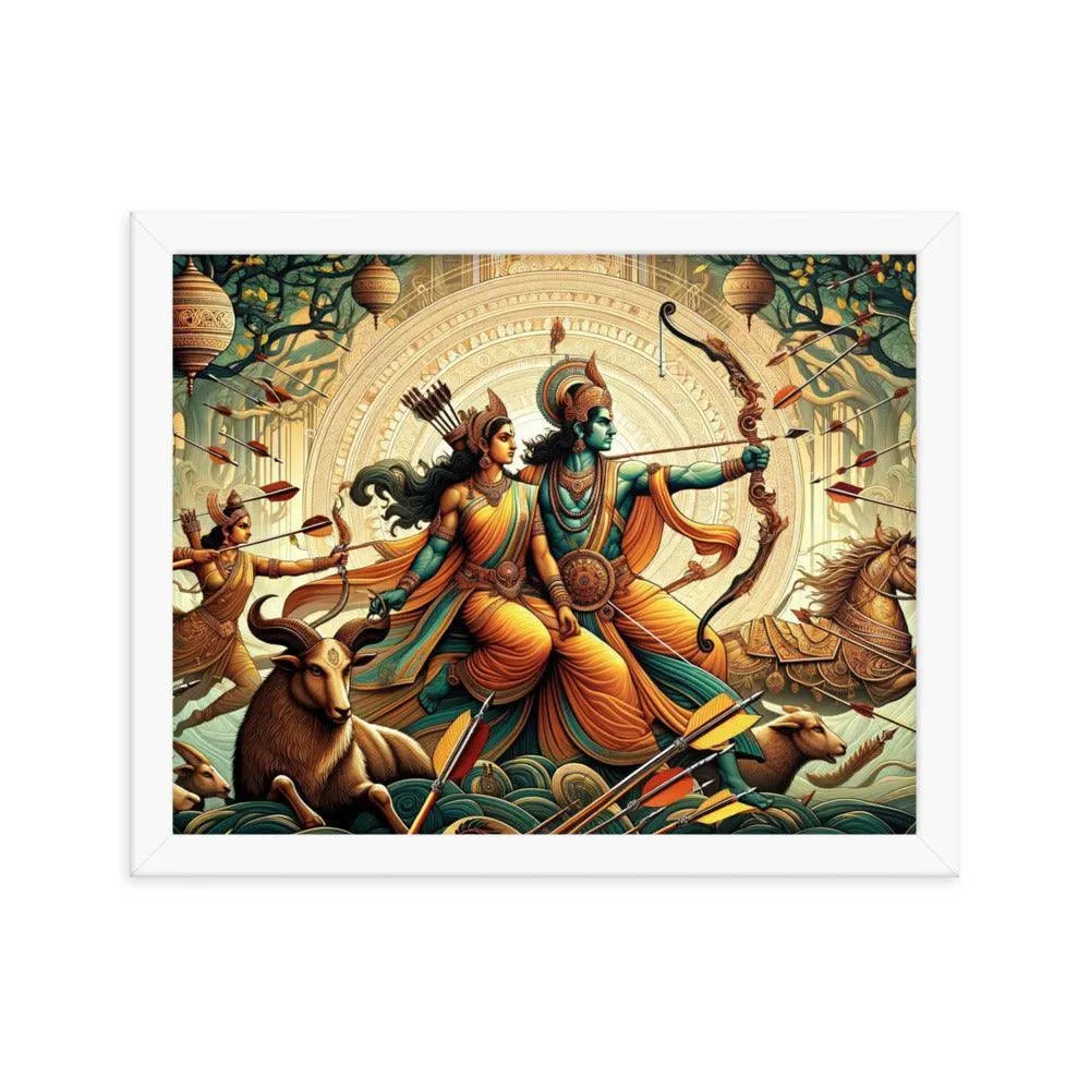 Hindu Lord Rama, Sita, and Lakshmana Ramayana Epic Art Framed Poster - Oh Posters