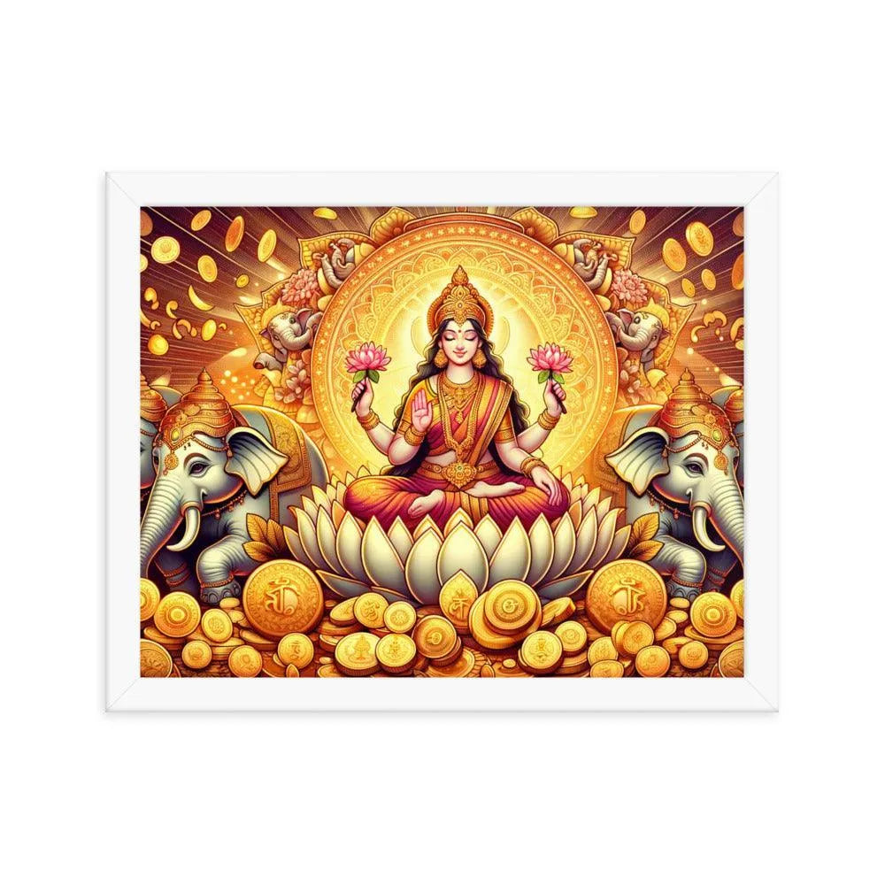 Hindu Goddess Lakshmi Wealth Prosperity Gold Coins Framed Poster - Oh Posters