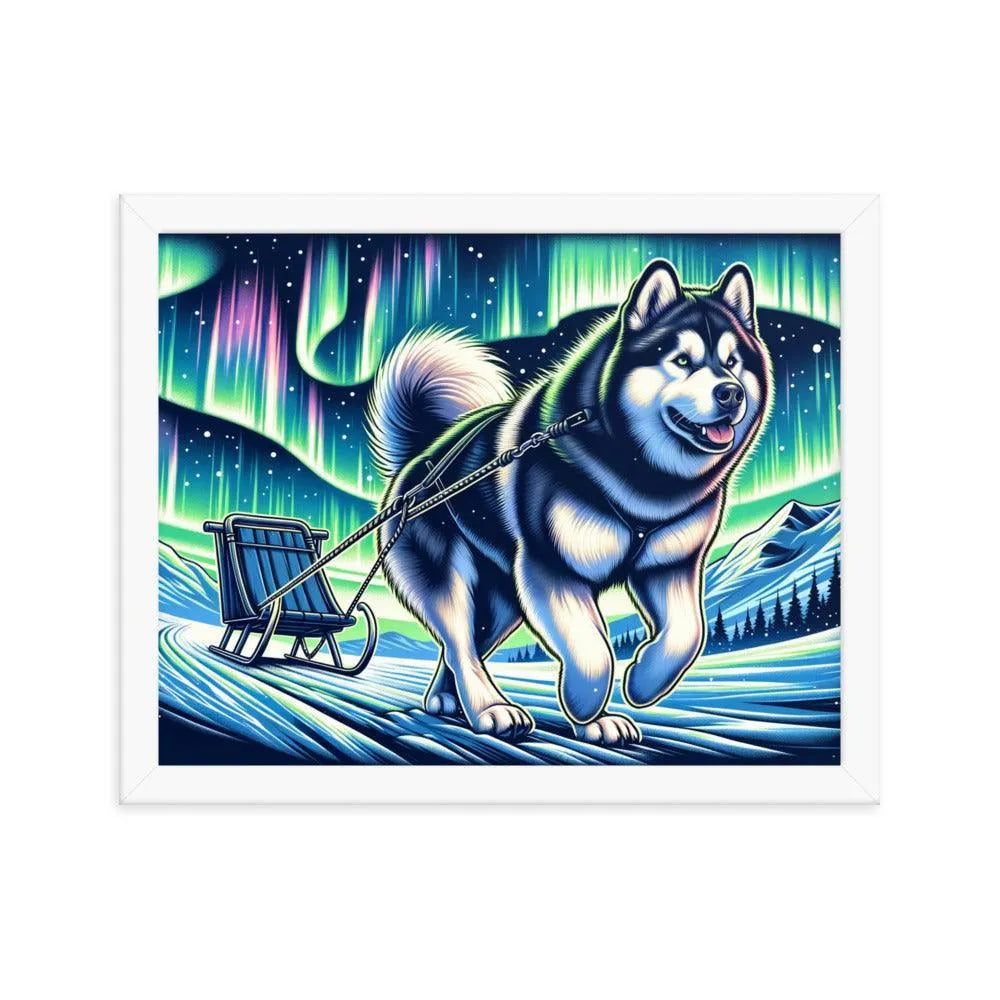 Northern Lights Adventure Alaskan Malamute Art Framed Poster - Oh Posters