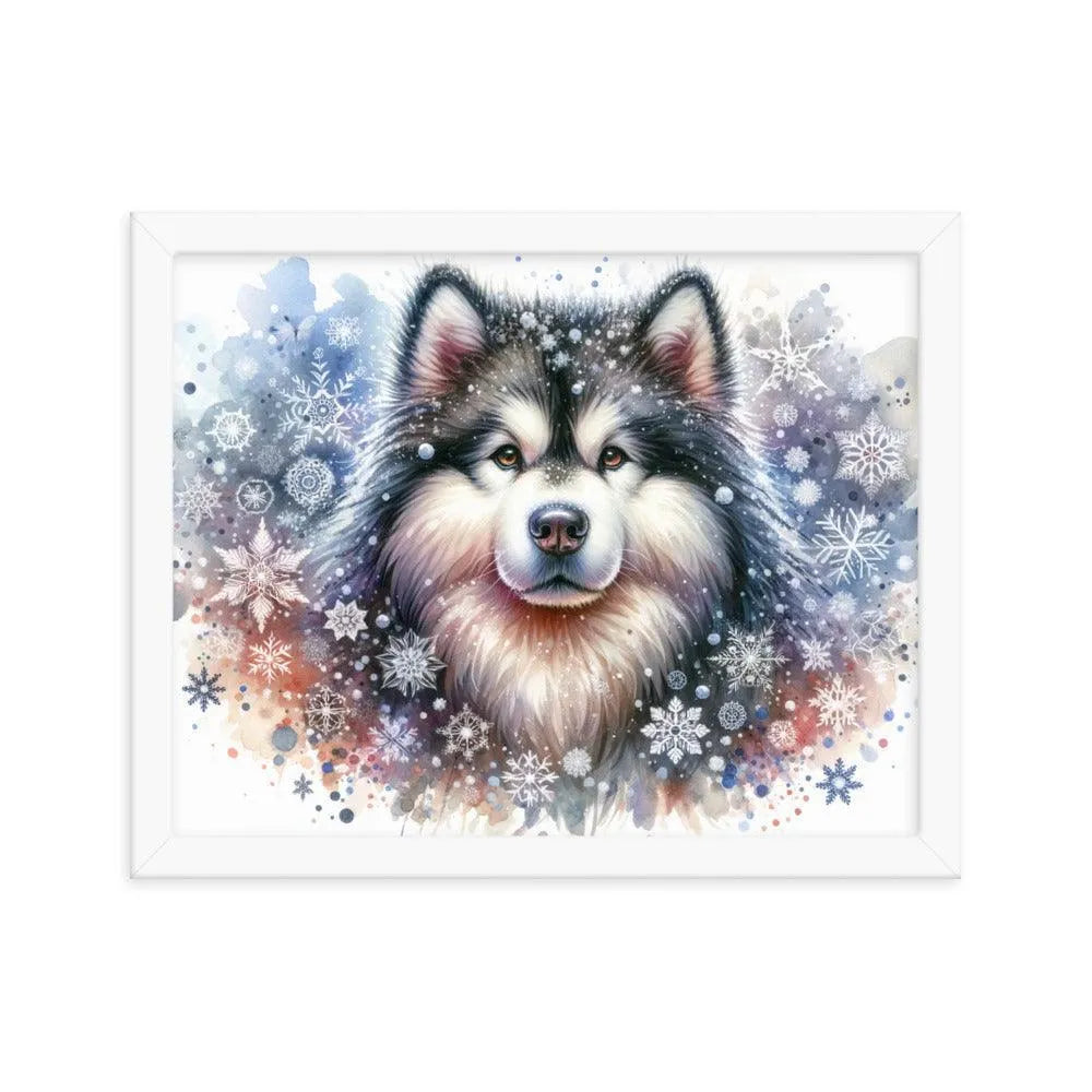 Snowy Flurries Alaskan Malamute Watercolor Framed Poster - Oh Posters