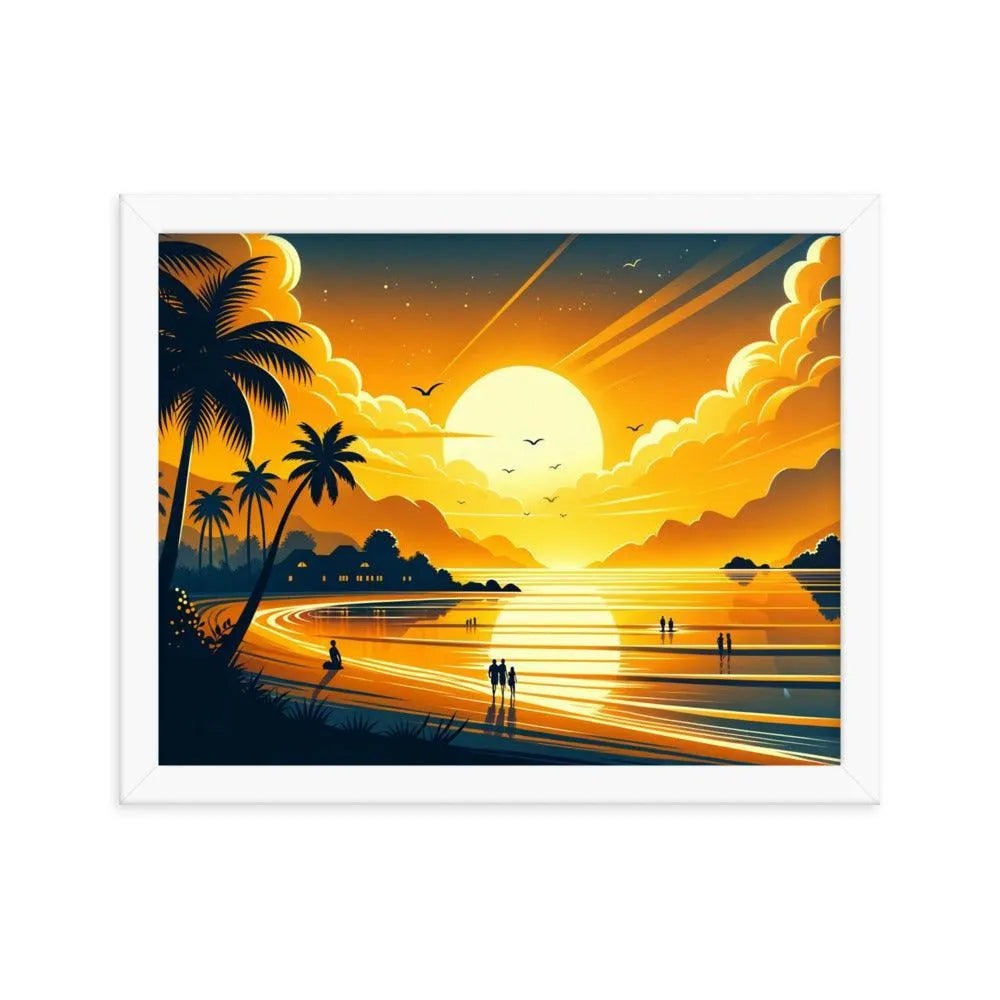 Golden Sunset Beach Illustration Framed Poster - Oh Posters