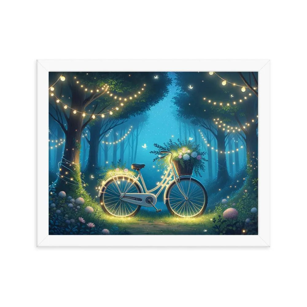 Enchanted Forest Glade Bicycle Illuminated Art Framed Poster - Oh Posters