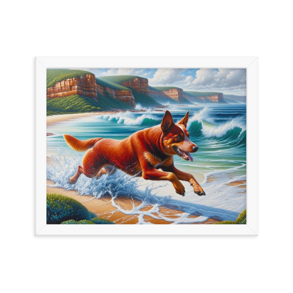 Coastline Australian Cattle Dog Oil Painting Framed Poster - Oh Posters