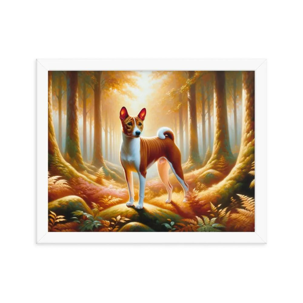 Enchanting Forest Portrait of Basenji Dog in Oil Painting Framed Poster - Oh Posters