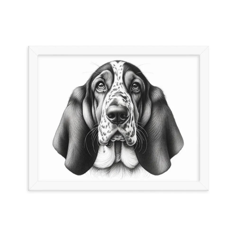 Detailed Basset Bleu de Gascogne Portrait Drawing Framed Poster - Oh Posters