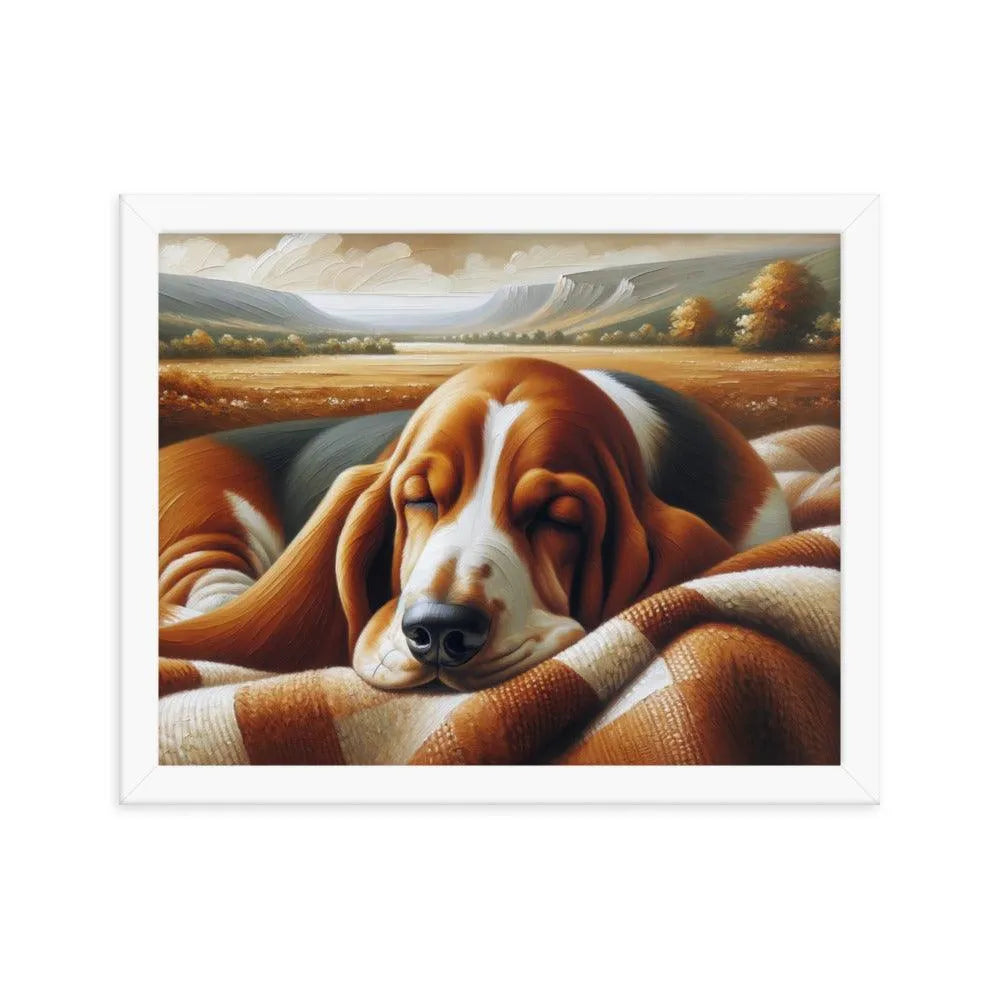 Cozy Basset Hound Peaceful Oil Painting Framed Poster - Oh Posters