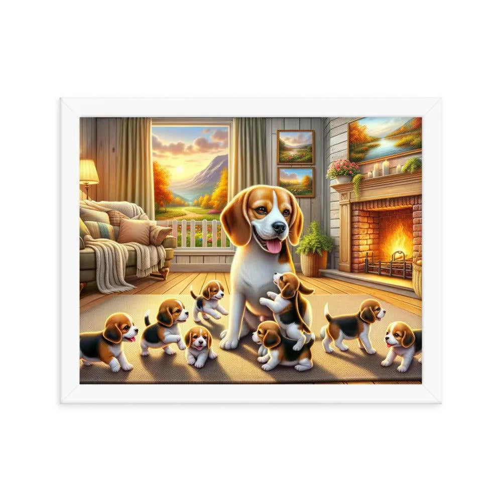 Cozy Beagle Family Heartwarming Home Digital Art Framed Poster - Oh Posters