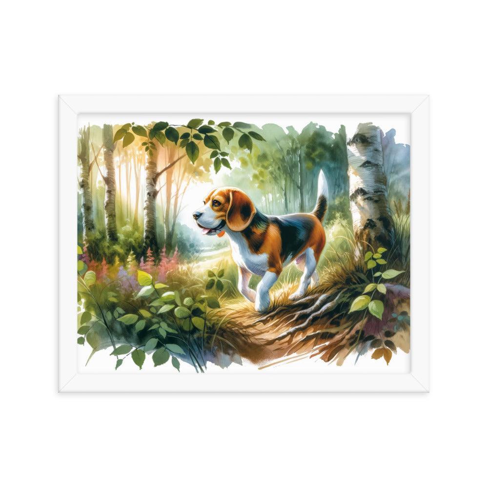 Forest Stroll Beagle in Watercolor Painting Framed Poster - Oh Posters