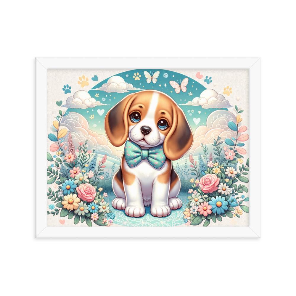 Curious Beagle with Bowtie Vector Art Framed Poster - Oh Posters