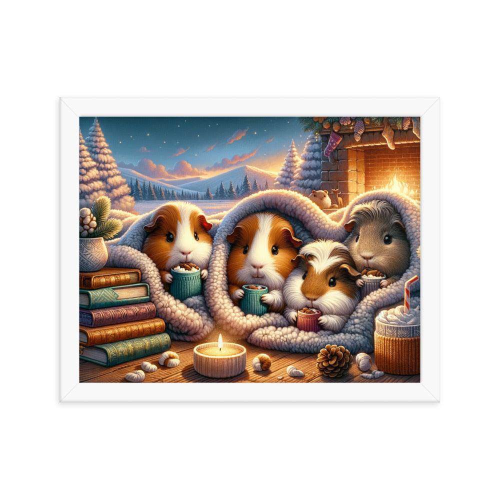 Cozy Guinea Pig Gathering Warmth and Cocoa Peaceful Framed Poster - Oh Posters