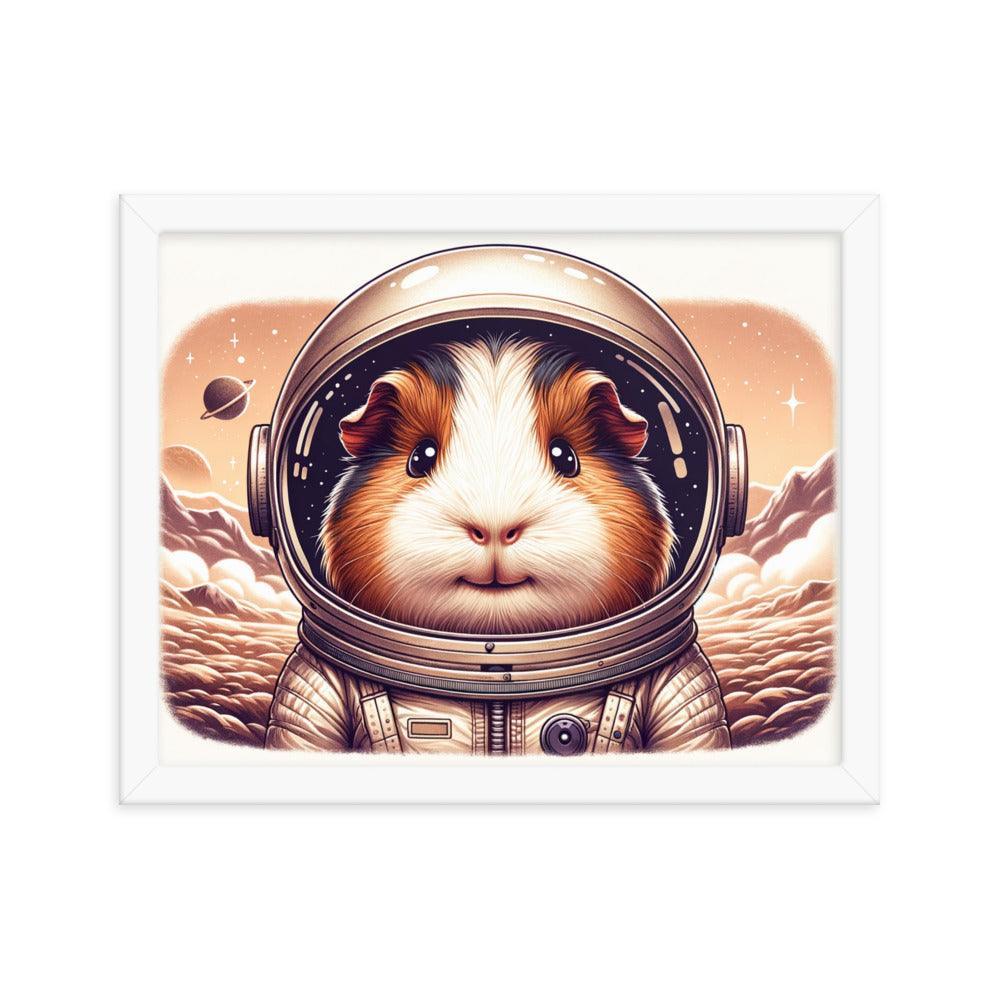 Cute Guinea Pig Astronaut Exploring Cosmic Adventures Illustration Framed Poster - Oh Posters